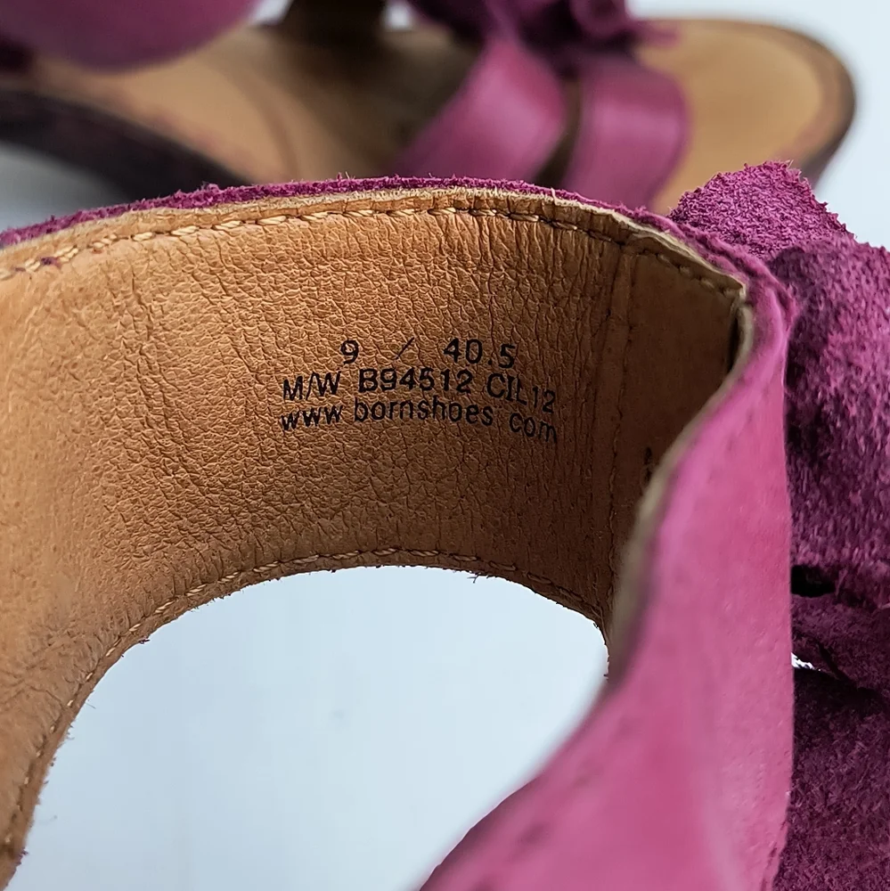 Born Zenia Electro Size 9 Purple and Brown Wedge Heel Sandals  Bow Detail